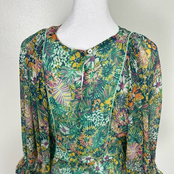 Kotidiano Floral Salma Dress Sheer Made in Spain Small Puff Sleeves Ruffle Boho - Picture 8 of 13